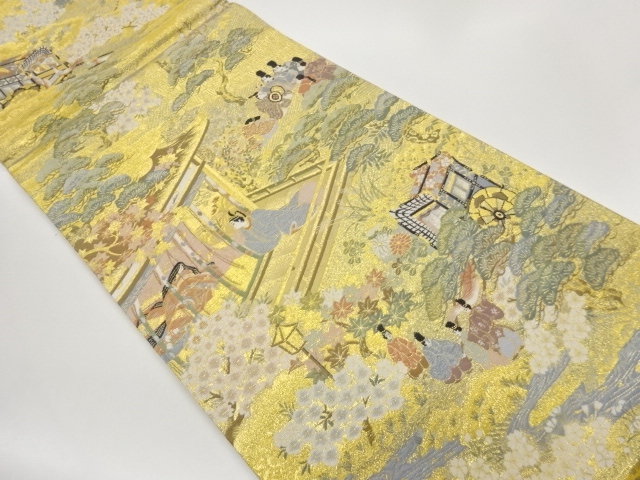 JAPANESE FUKURO OBI / WOVEN CARRIAGE & FLOWERS